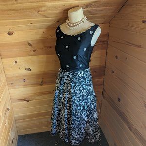 Anthropologie Odille Black Silk Embroidered Floral Lasercut Dress